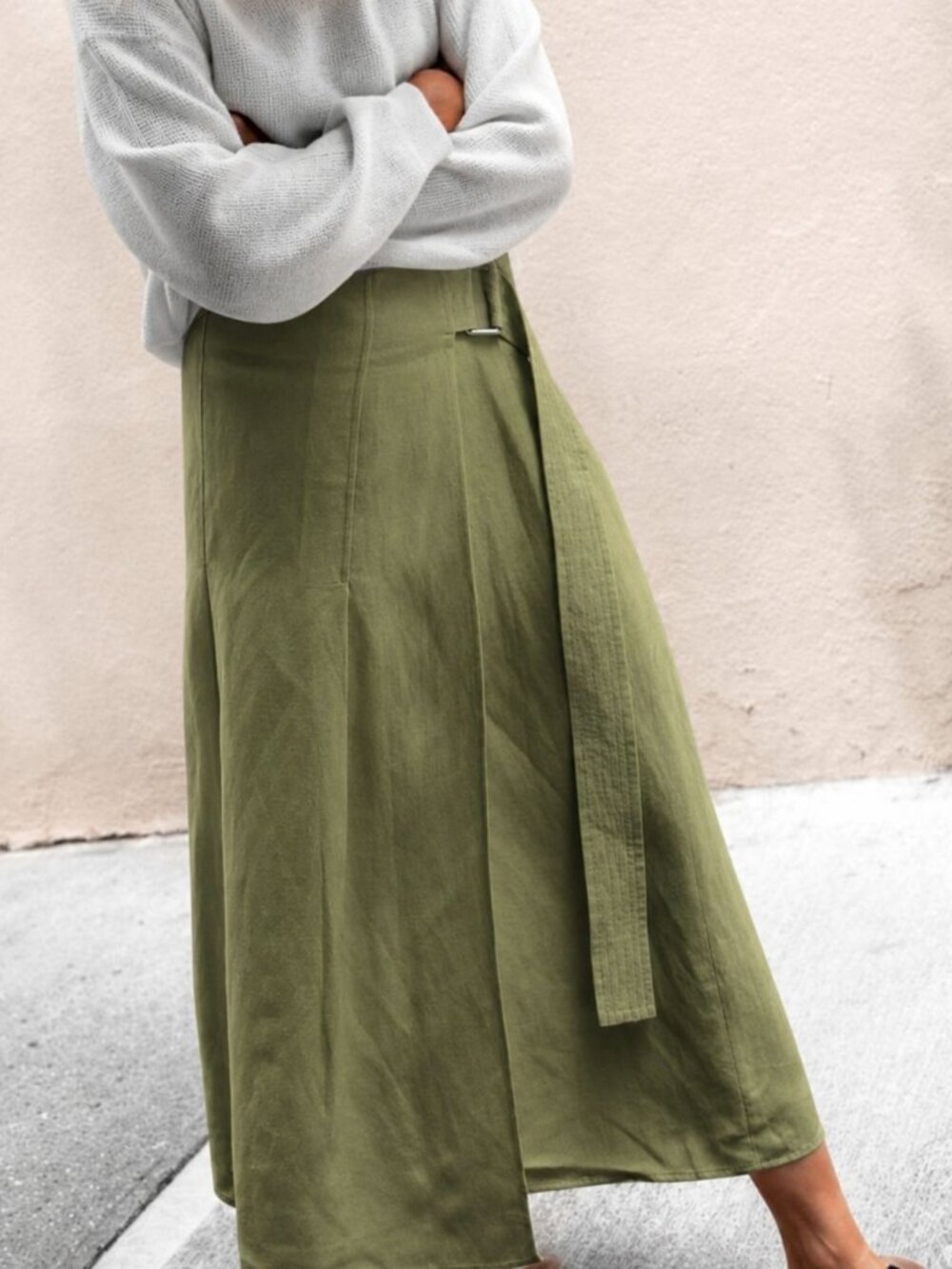Aritzia Wilfred Silana Wrap Linen Midi Skirt Moss Green Size XS